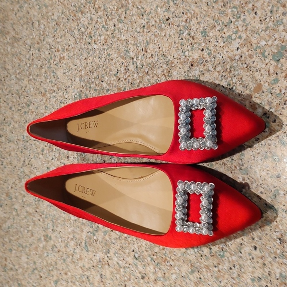 J. Crew Red Satin Pointed Flats